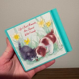 Vintage Magnetic Hold-A-Note Kitten Puppy Blue Daffodil KITSCHY VINTAGE- READ